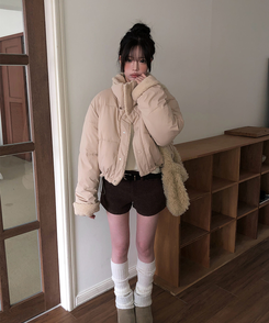 ーウールカラーリバーシブルショートダウン BEIGE