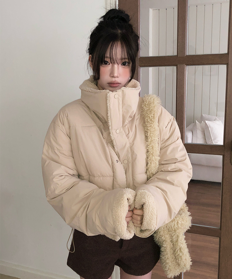 ーウールカラーリバーシブルショートダウン BEIGE