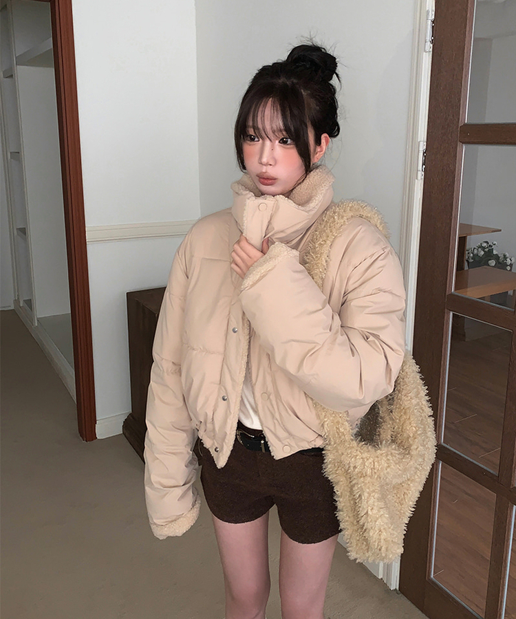 ーウールカラーリバーシブルショートダウン BEIGE