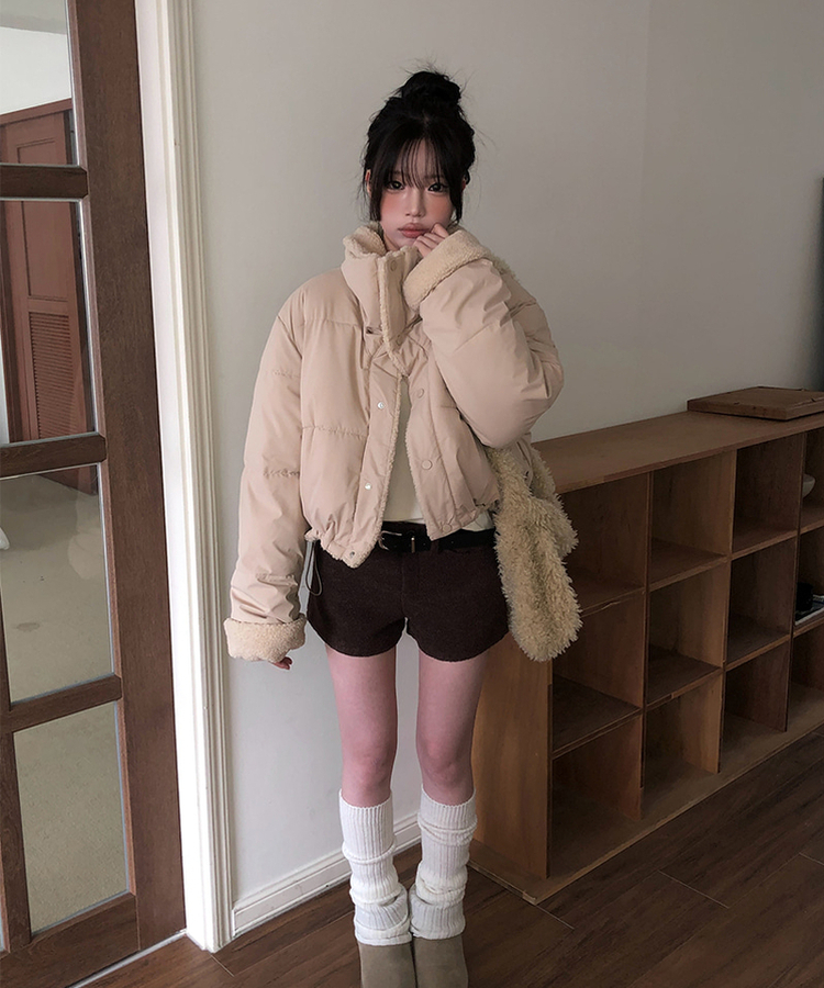 ーウールカラーリバーシブルショートダウン BEIGE