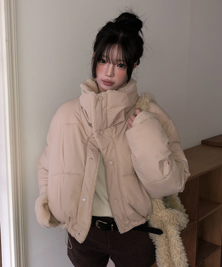 ーウールカラーリバーシブルショートダウン BEIGE