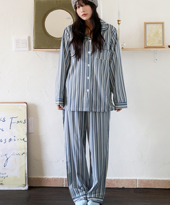 【SET】ミックスシルキーパジャマ NAVY