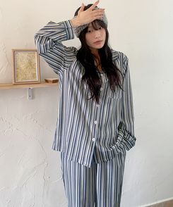 【SET】ミックスシルキーパジャマ NAVY