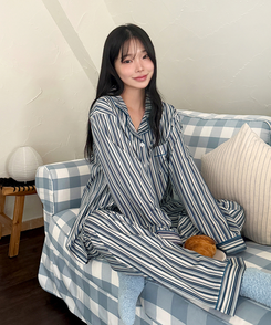 【SET】ミックスシルキーパジャマ NAVY