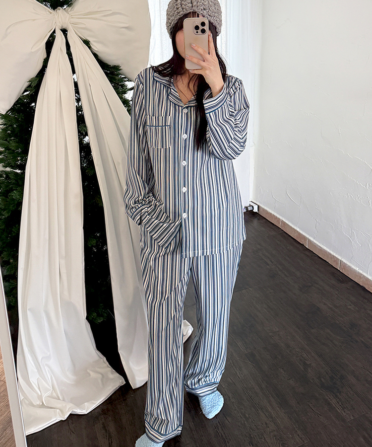 【SET】ミックスシルキーパジャマ NAVY