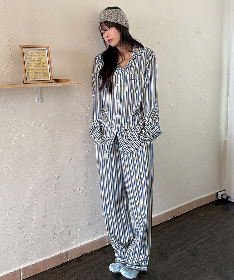 【SET】ミックスシルキーパジャマ NAVY