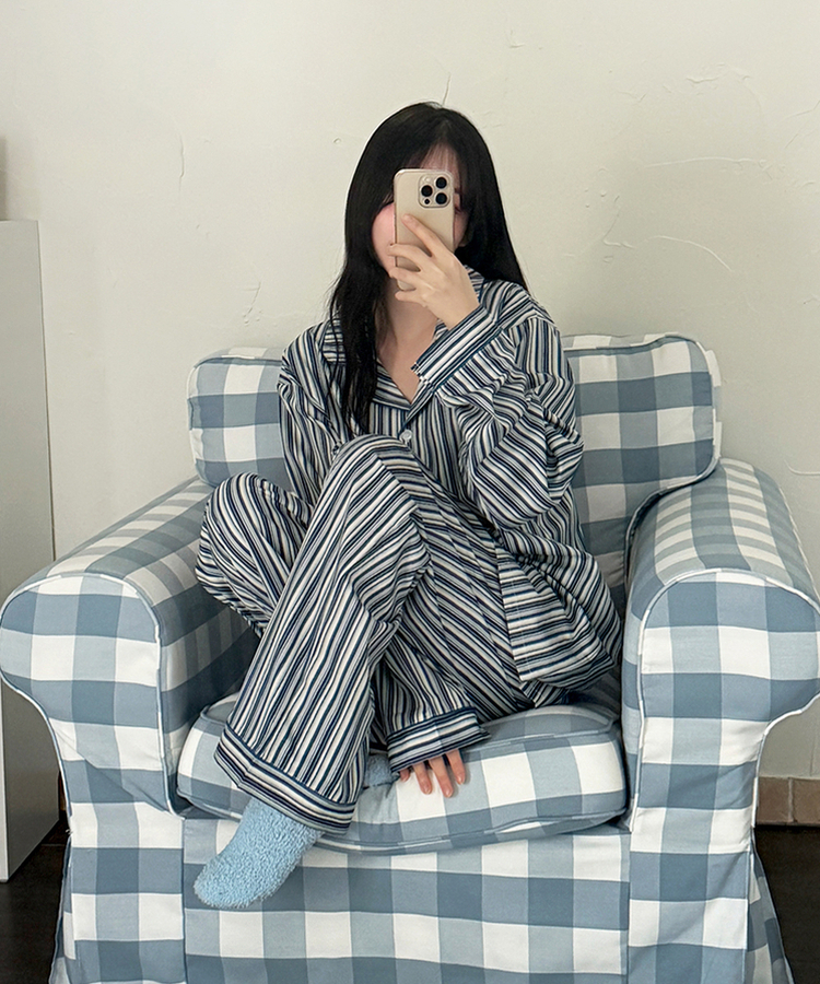 【SET】ミックスシルキーパジャマ NAVY