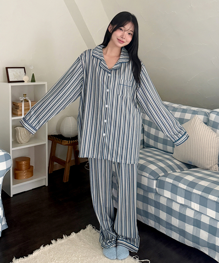 【SET】ミックスシルキーパジャマ NAVY