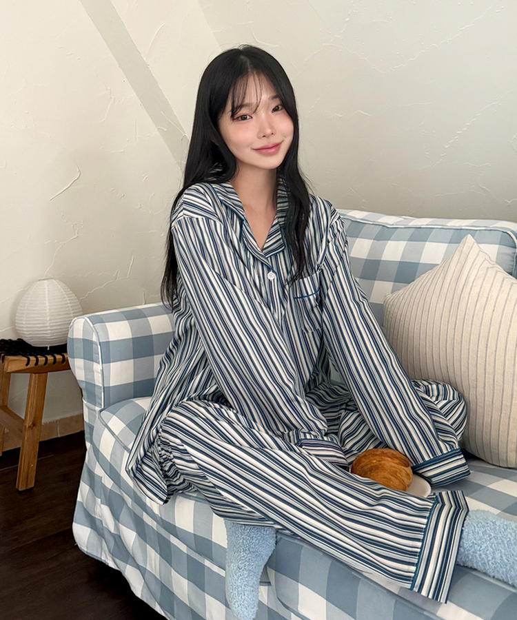 【SET】ミックスシルキーパジャマ NAVY