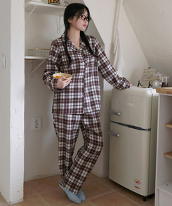 【SET】キルティングチェックパジャマ BROWN