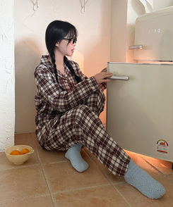 【SET】キルティングチェックパジャマ BROWN