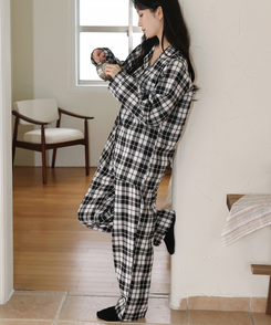 【SET】キルティングチェックパジャマ BLACK