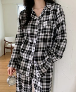 【SET】キルティングチェックパジャマ BLACK