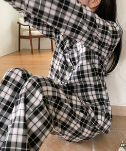 【SET】キルティングチェックパジャマ BLACK