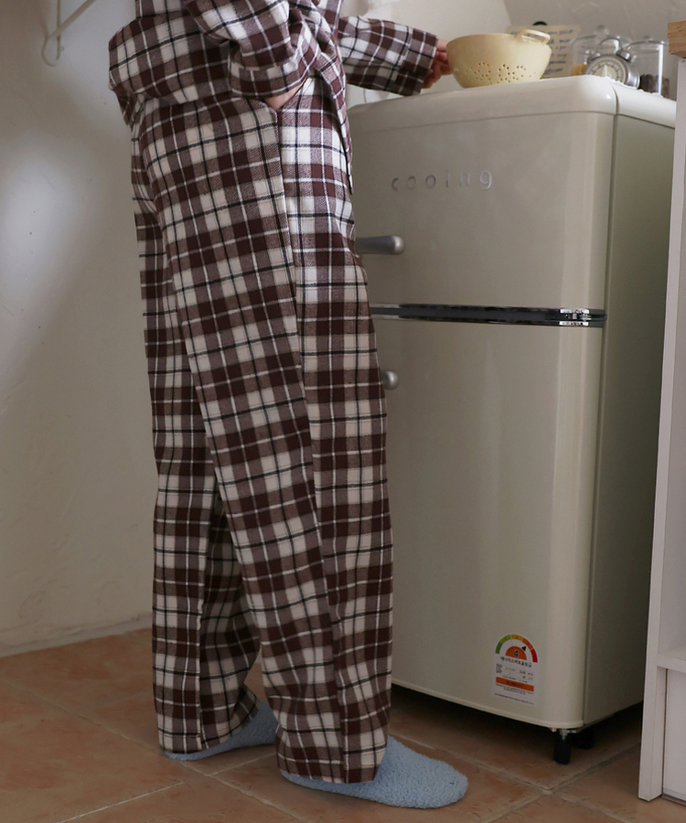 【SET】キルティングチェックパジャマ BROWN