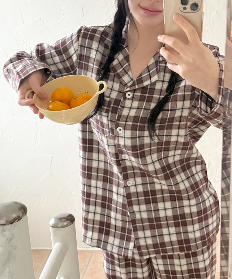 【SET】キルティングチェックパジャマ BROWN