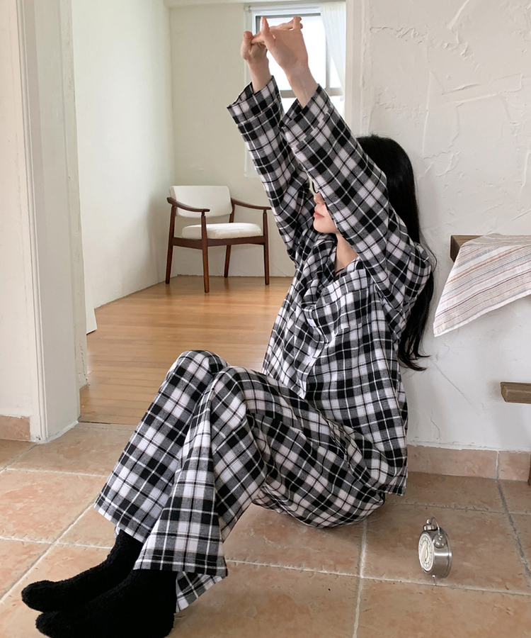 【SET】キルティングチェックパジャマ BLACK