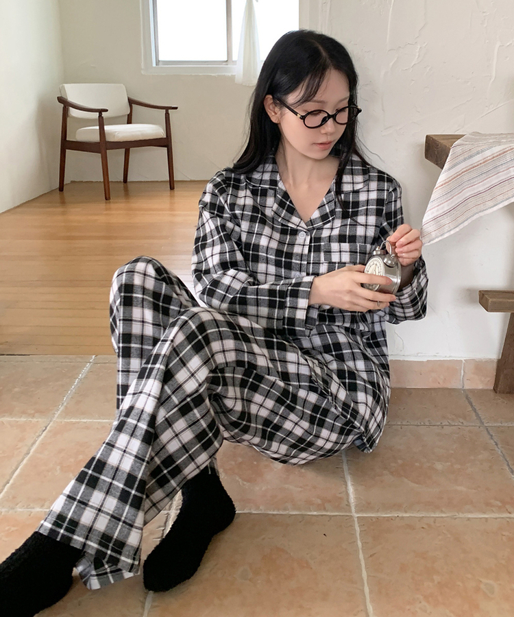 【SET】キルティングチェックパジャマ BLACK