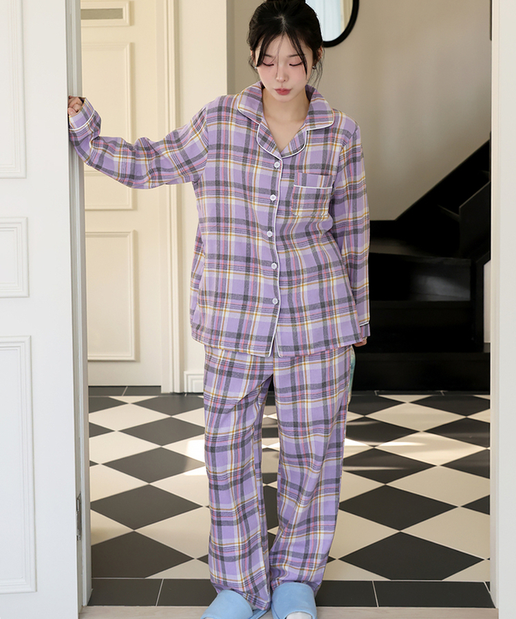 【SET】ラベンダーチェックパジャマ LAVENDER