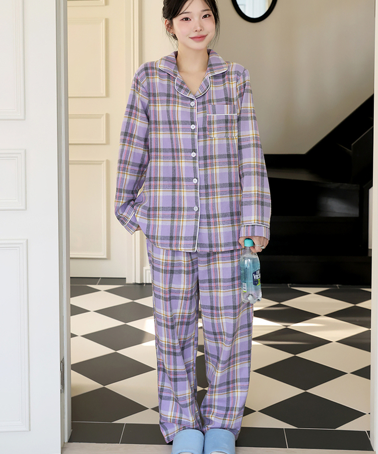 【SET】ラベンダーチェックパジャマ LAVENDER