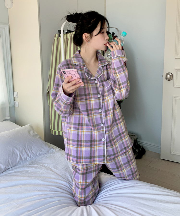【SET】ラベンダーチェックパジャマ LAVENDER