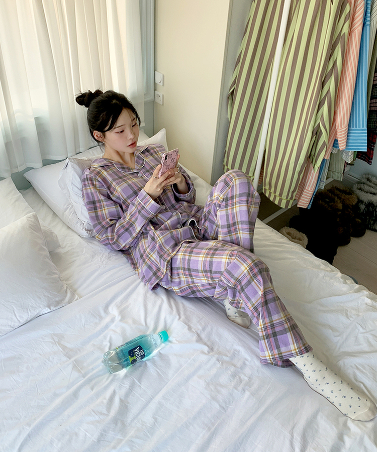 【SET】ラベンダーチェックパジャマ LAVENDER