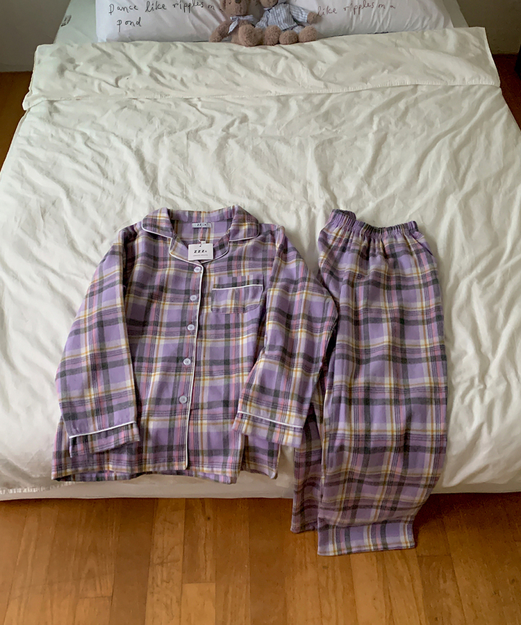 【SET】ラベンダーチェックパジャマ