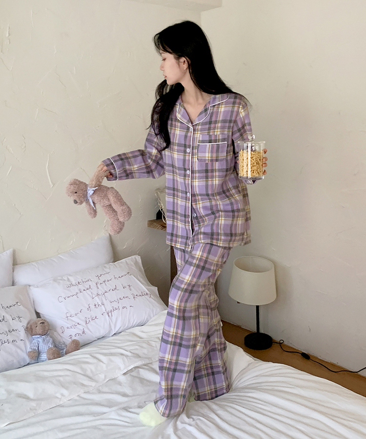 【SET】ラベンダーチェックパジャマ LAVENDER