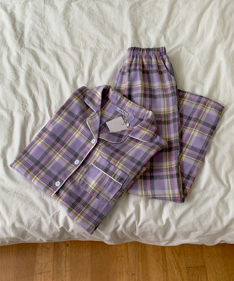 【SET】ラベンダーチェックパジャマ
