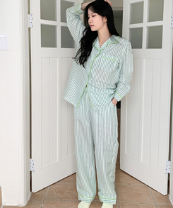 【SET】バイカラーストライプパジャマ MINT