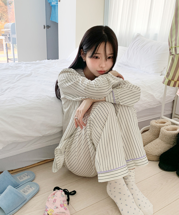 【SET】バイカラーストライプパジャマ SOFT YELLOW