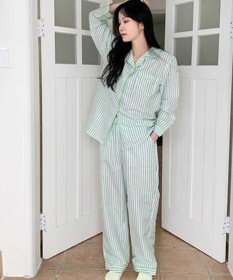 【SET】バイカラーストライプパジャマ MINT