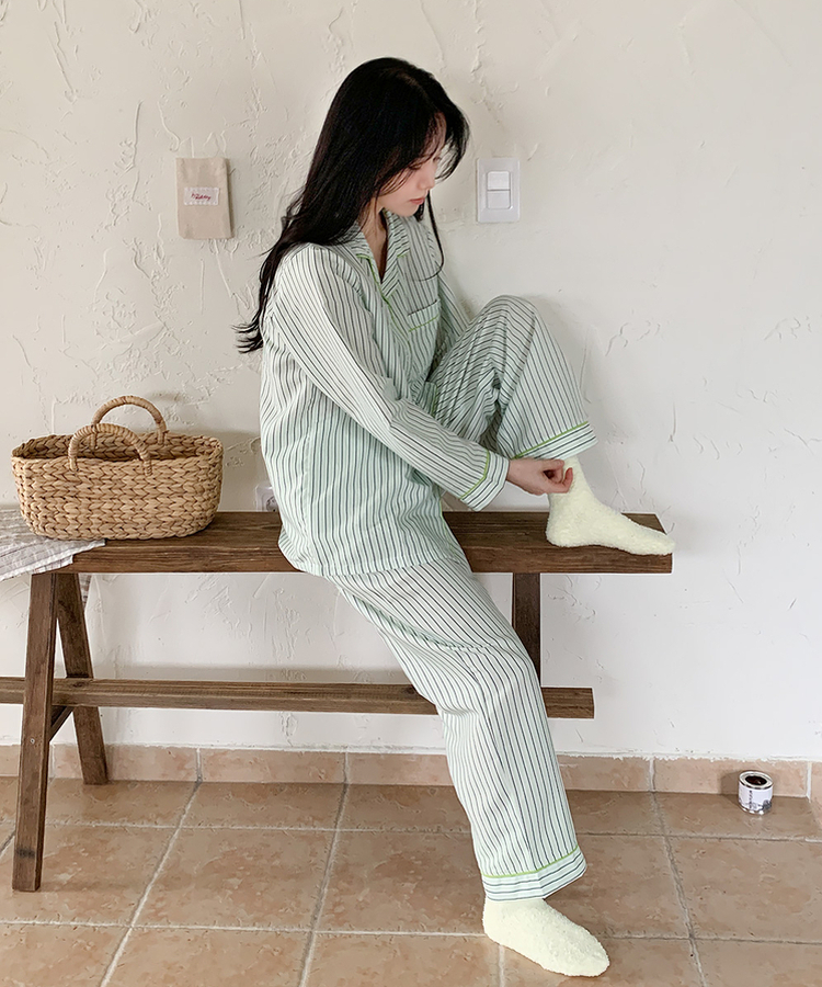 【SET】バイカラーストライプパジャマ MINT