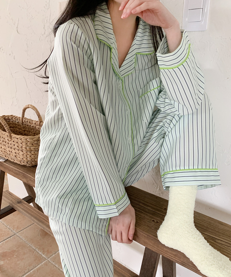 【SET】バイカラーストライプパジャマ MINT