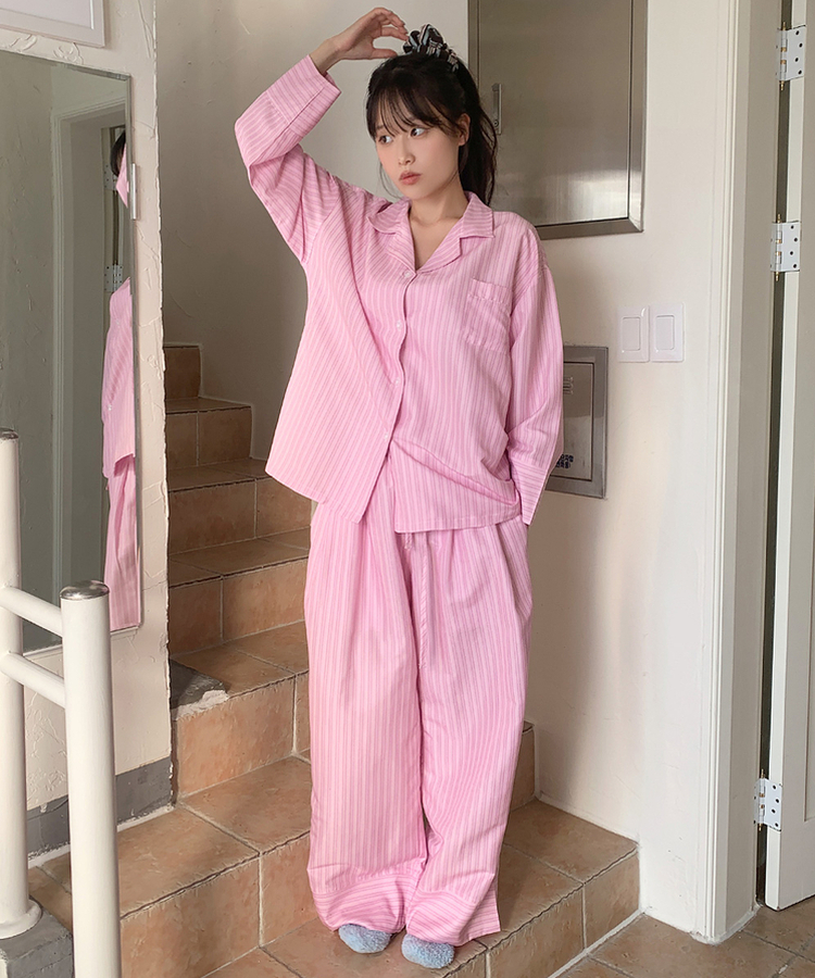 SET】キャンディーストライプパジャマ｜ツーピース｜韓国ファッション