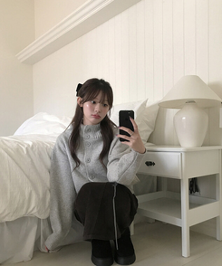 ハイネックカーディガン GREY