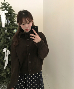 ハイネックカーディガン BROWN