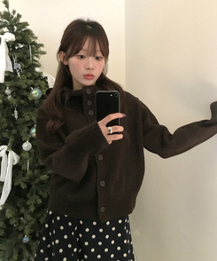 ハイネックカーディガン BROWN