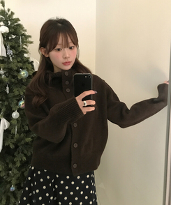 ハイネックカーディガン BROWN