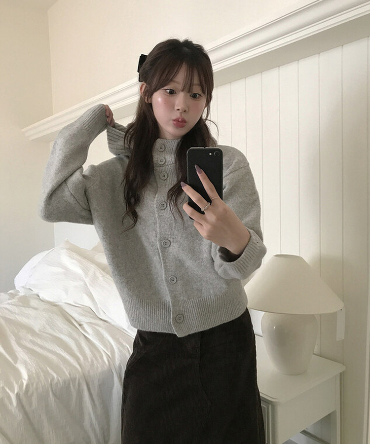 ハイネックカーディガン GREY