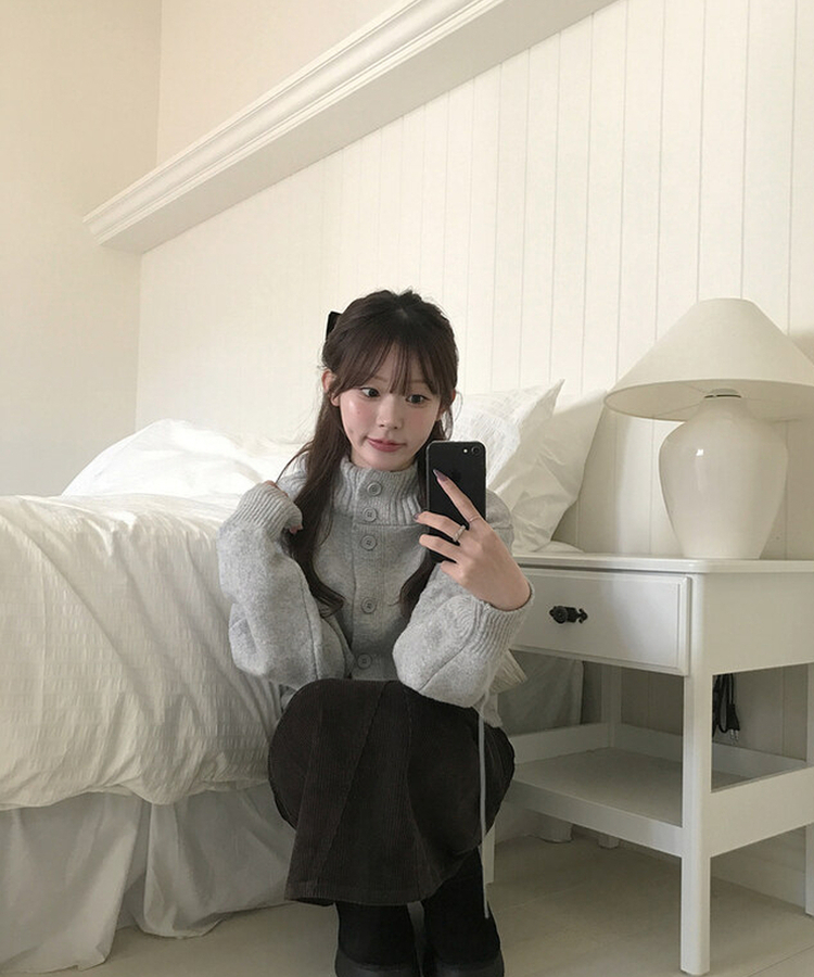 ハイネックカーディガン GREY