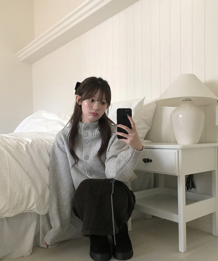 ハイネックカーディガン GREY