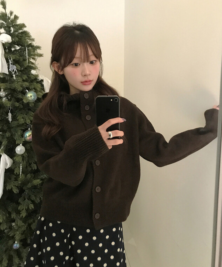 ハイネックカーディガン BROWN