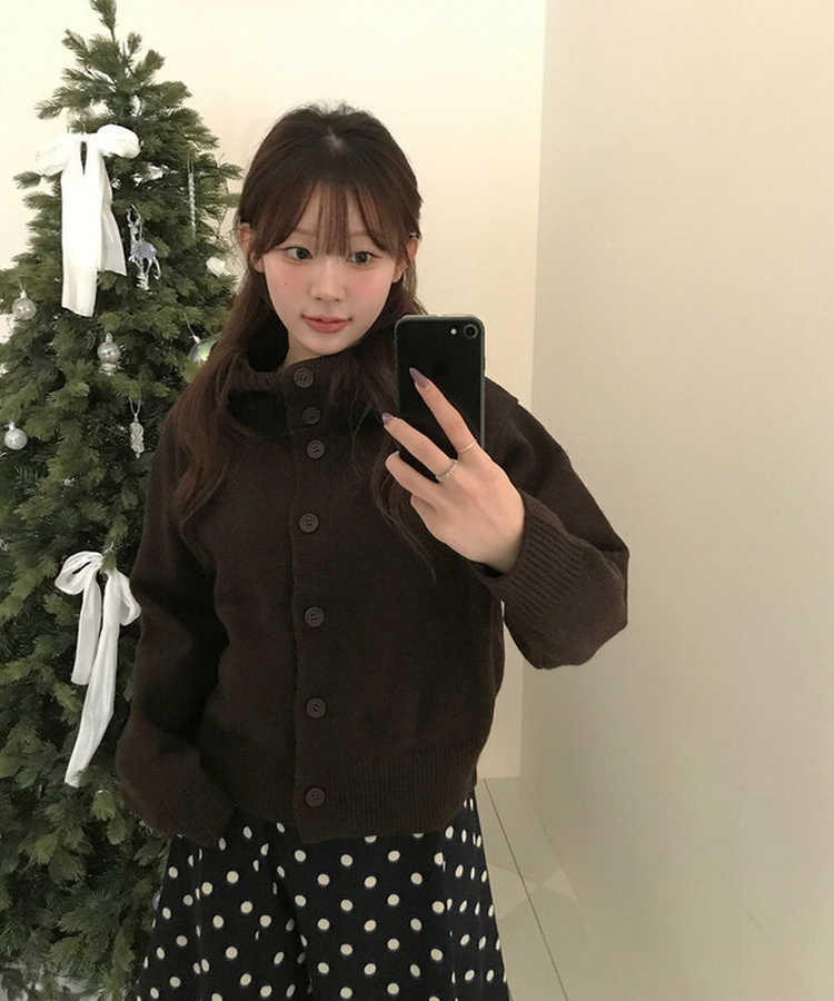 ハイネックカーディガン BROWN