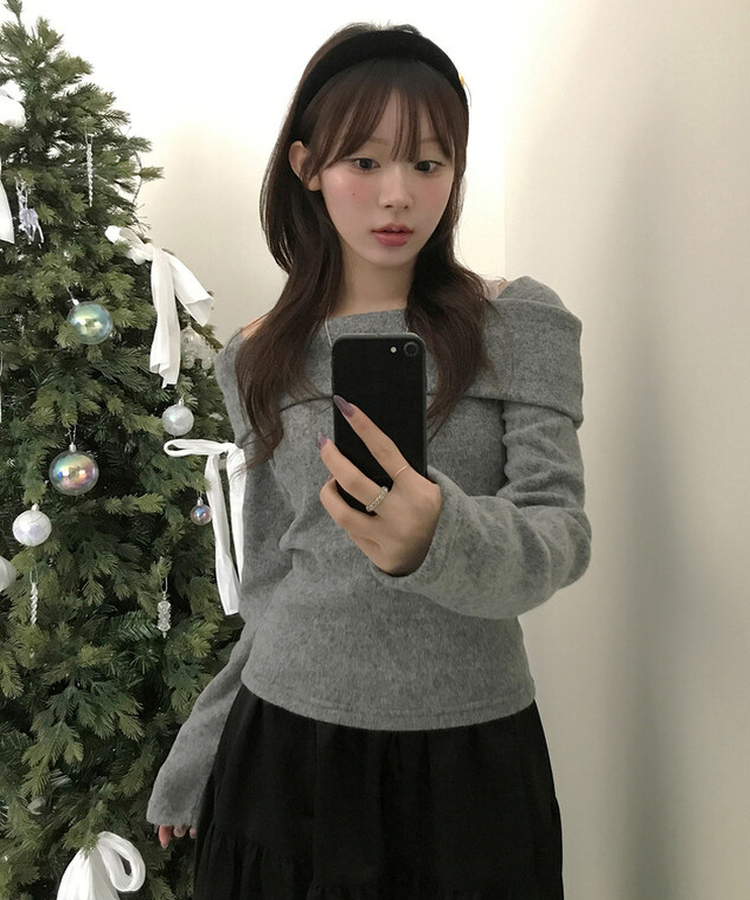 ソフトオフショルダーTシャツ GREY