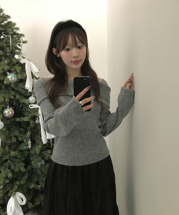 ソフトオフショルダーTシャツ GREY