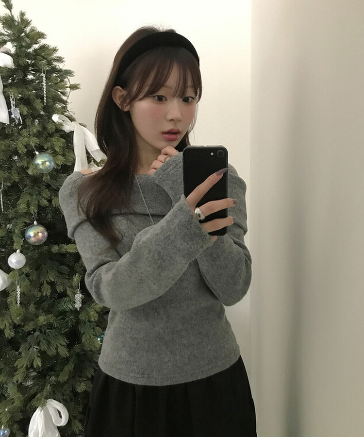 ソフトオフショルダーTシャツ GREY