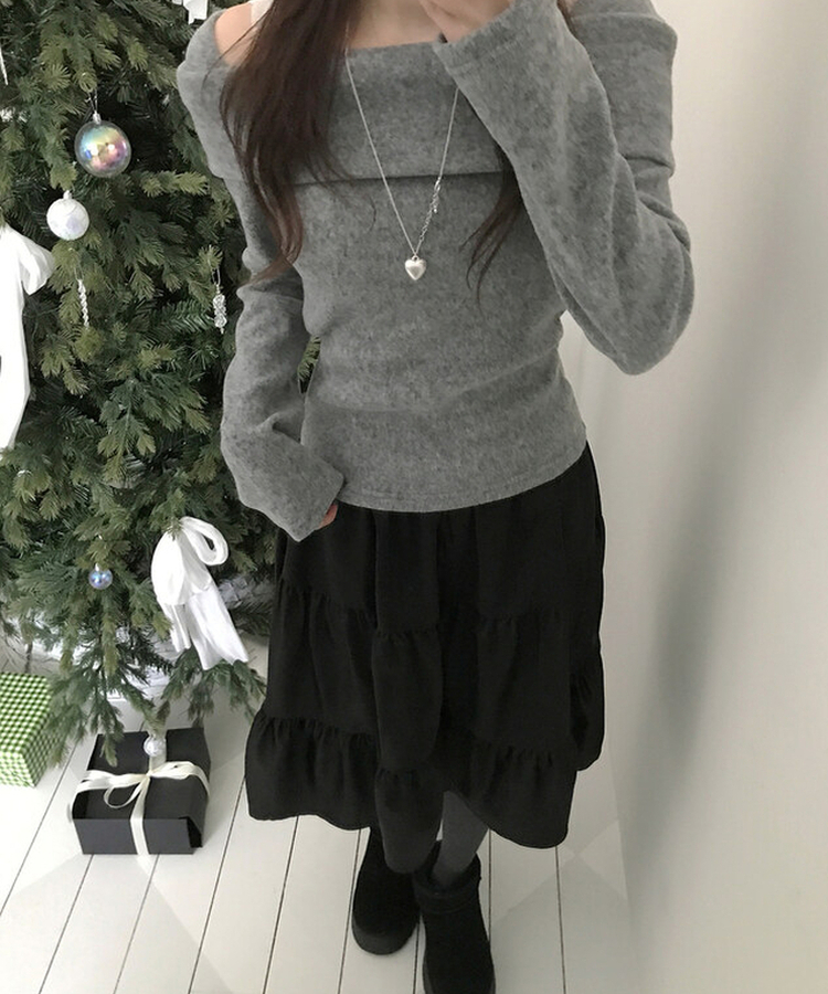 ソフトオフショルダーTシャツ GREY