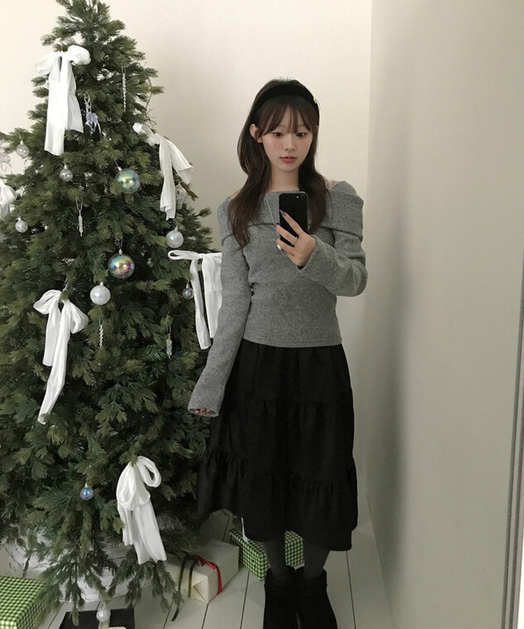 ソフトオフショルダーTシャツ GREY