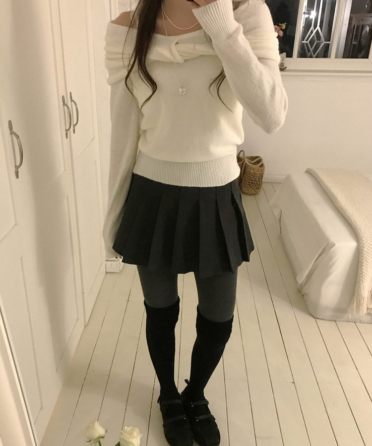 プリーツハーフスカート BLACK